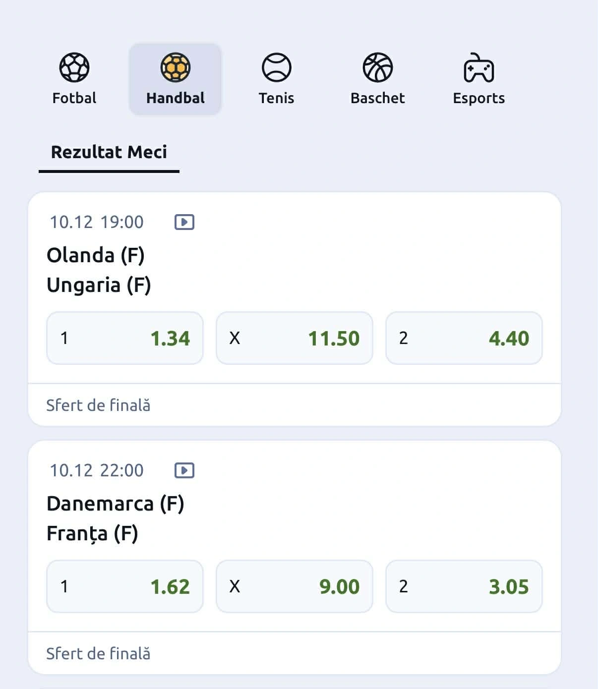 cote pariuri Campionatul Mondial de handbal 10 decembrie olanda ungaria și danemarca franța