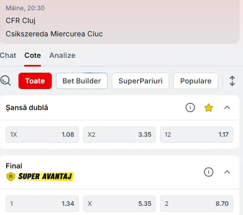 Cote pariuri CFR Cluj vs Csikszereda la Superbet