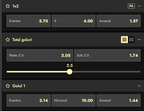 Cote pariuri Everton vs Arsenal la Don