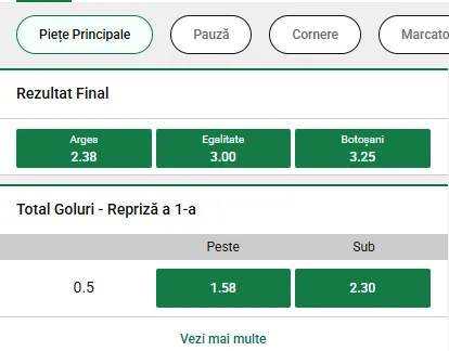 Cote pariuri FC Argeș - FC Botoșani la Unibet