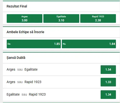 Cote pariuri FC Argeș vs Rapid la Unibet