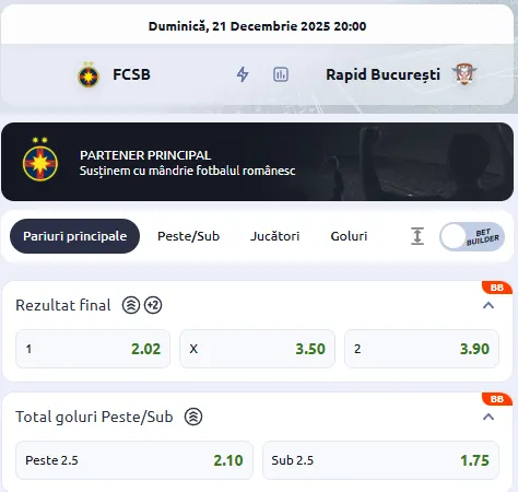 Cote pariuri FCSB - Rapid la Betano