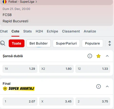 Oferta de cote pariuri în FCSB vs Rapid la Superbet