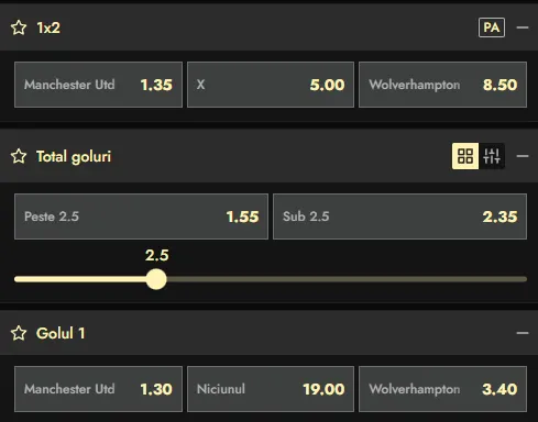 Cote pariuri Manchester United - Wolves oferite de Don