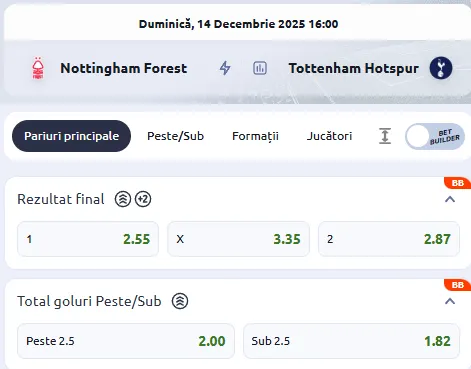 Cote pariuri Nottingham vs Tottenham la Betano