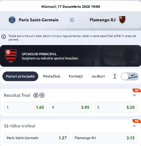 Cote pariuri PSG vs Flamengo la Betano