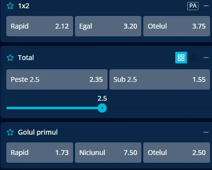 Cote pariuri Rapid vs Oțelul Galați la Mr Bit