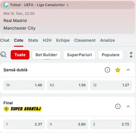 Cote pariuri Real Madrid - Manchester City la Superbet