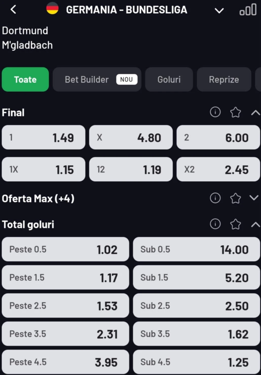 Cote pariuri Dortmund vs Monchengladbach