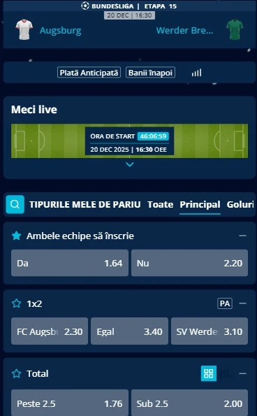 Cote pariuri FC Augsburg vs Bremen