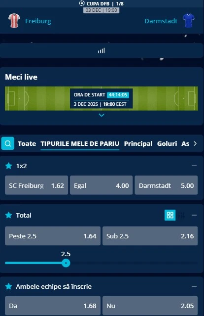 Cote pariuri Freiburg - Darmstadt