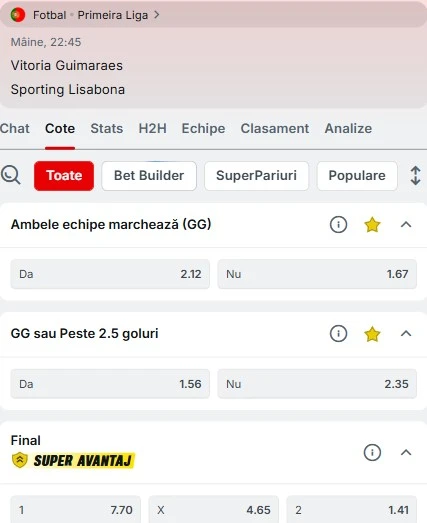 Cote pariuri Guimaraes vs Sporting