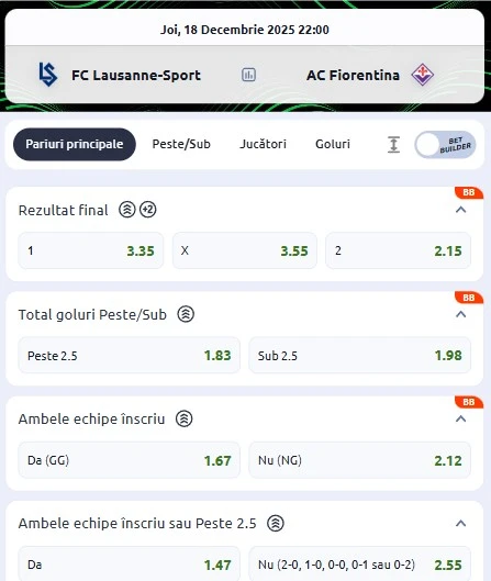 Cote pariuri Lausanne vs Fiorentina