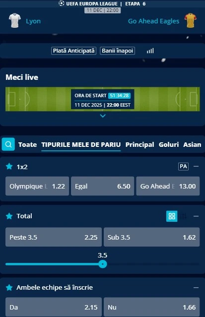 Cote pariuri Lyon vs Go Ahead Eagles