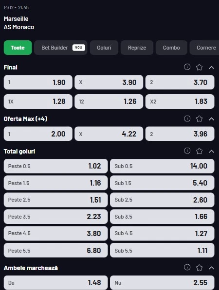 Cote pariuri Marseille vs AS Monaco