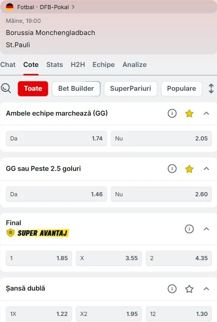 Cote pariuri Monchengladbach vs St Pauli