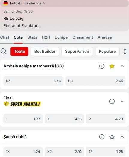 Cote pariuri RB Leipzig - Frankfurt