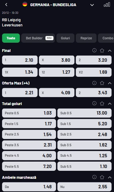 Cote pariuri RB Leipzig vs Leverkusen