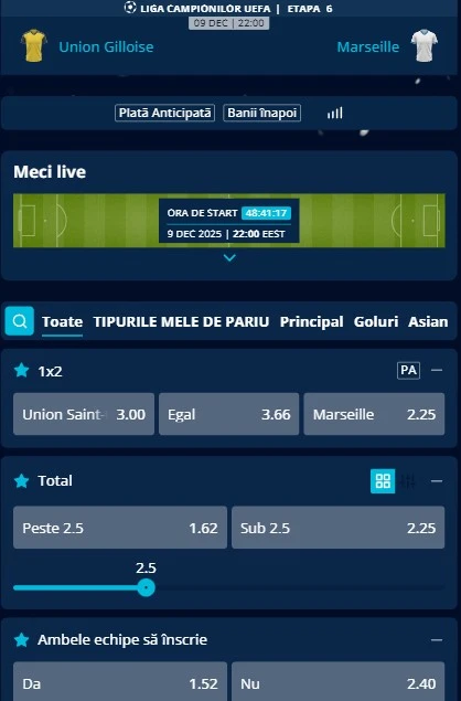 Cote pariuri Royale Union - Marseille