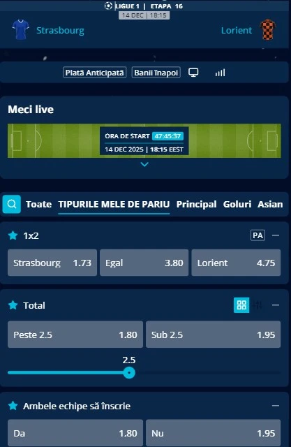 Cote pariuri Strasbourg - FC Lorient