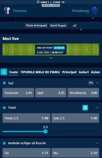 Cote pariuri Toulouse - Strasbourg