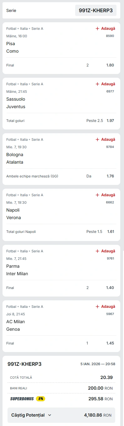 Biletul Etapei 19 din Serie A
