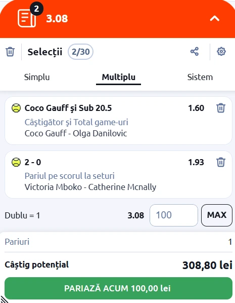 Biletul zilei Australian Open 21 ianuarie - Cotă 3.08 la Betano