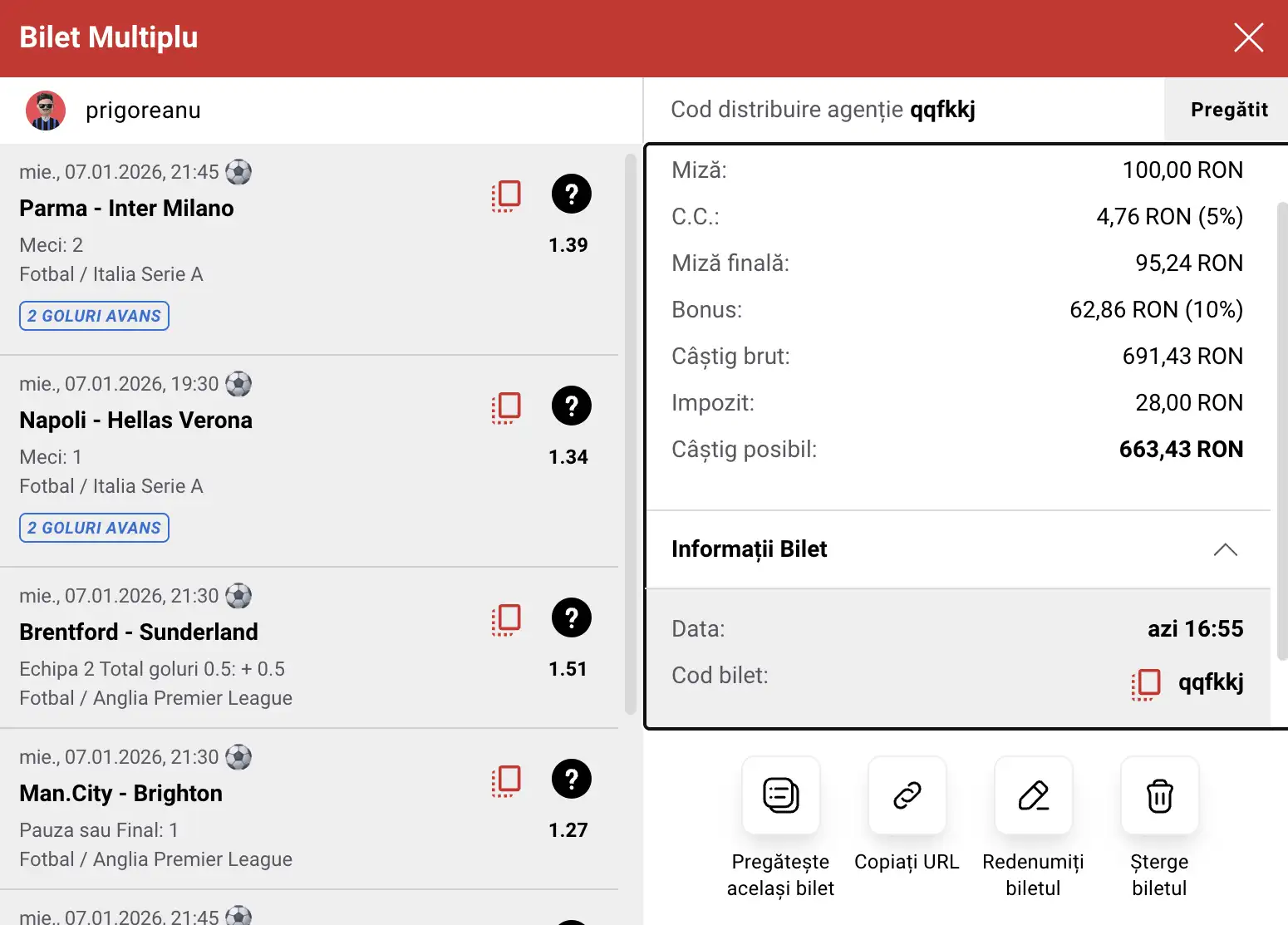 Biletul zilei din fotbal la Casa Pariurilor, 07.01.2026