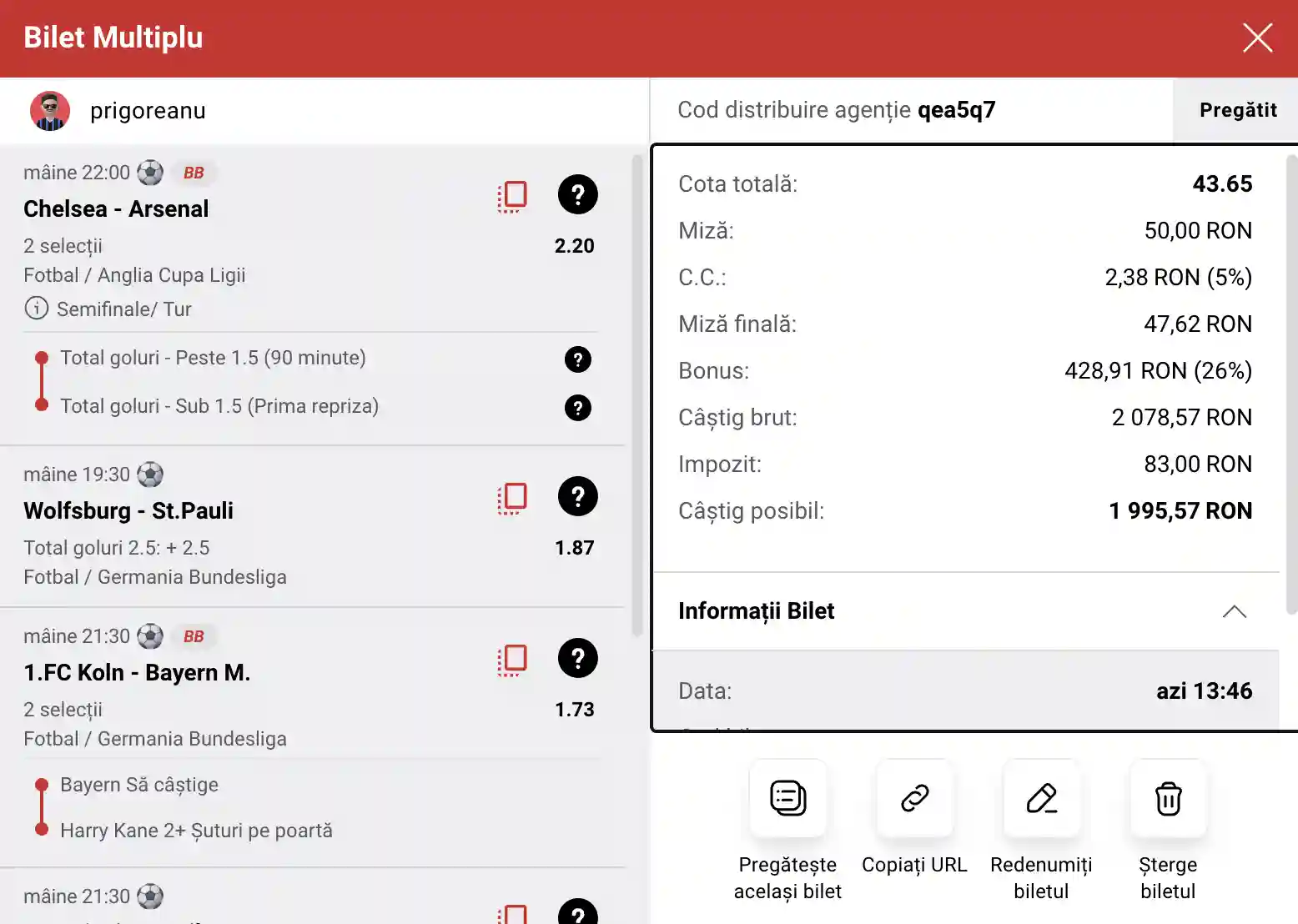 Biletul zilei din fotbal la Casa Pariurilor în cotă mare, 14.01.2026 2