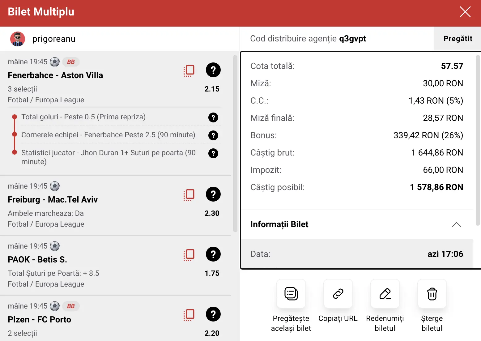 Biletul zilei din fotbal la Casa Pariurilor în cotă uriașă, 22.01.2026. Câștig potențial de 1578 de RON