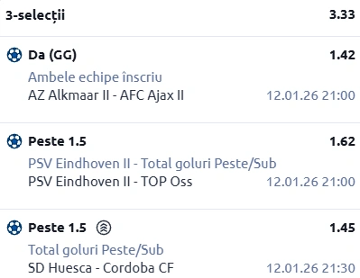 Biletul zilei fotbal 12 Ianuarie 2026