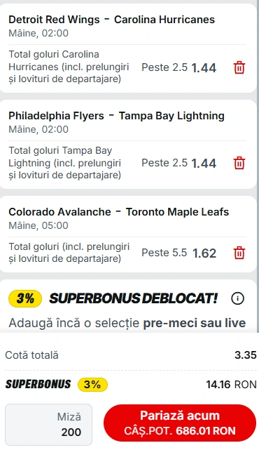 Biletul zilei hochei 13 Ianuarie 2026