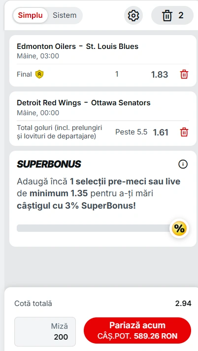 Biletul zilei hochei 19 Ianuarie 2026