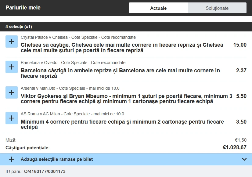 Biletul zilei la Betfair în cotă de peste 680. Vezi pariurile speciale de azi, 25 ianuarie 2026