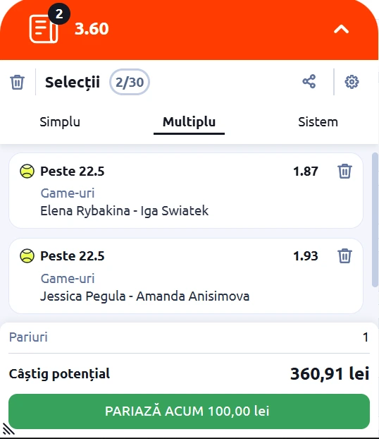 Biletul zilei sferturi Australian Open - Cotă 3.60 la Betano