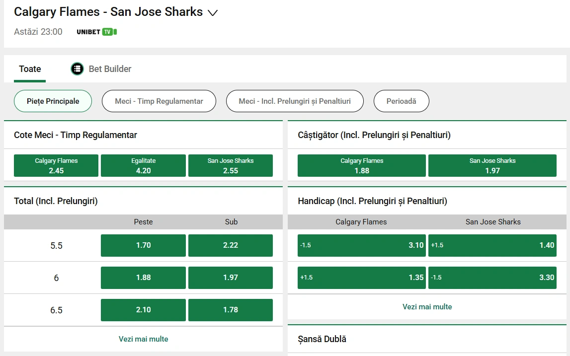 Calgary Flames vs San Jose Sharks - NHL 31 Ianuarie 2026