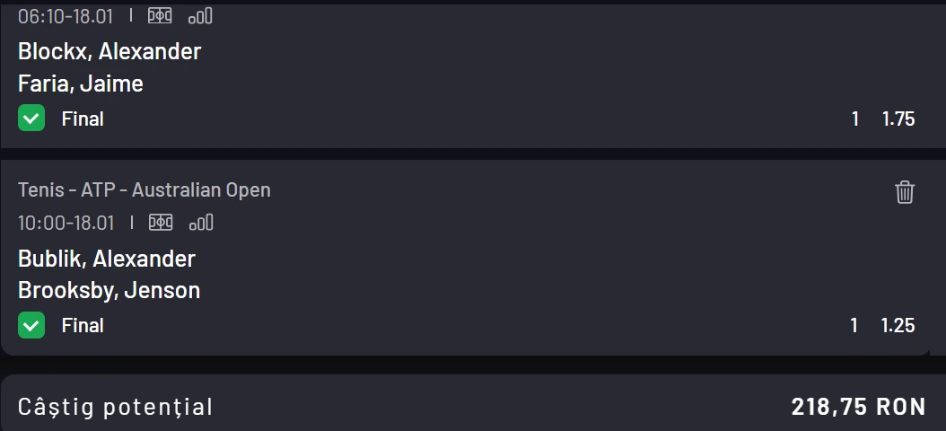 Cota 2 Australian Open 18.01.2026 la Maxbet