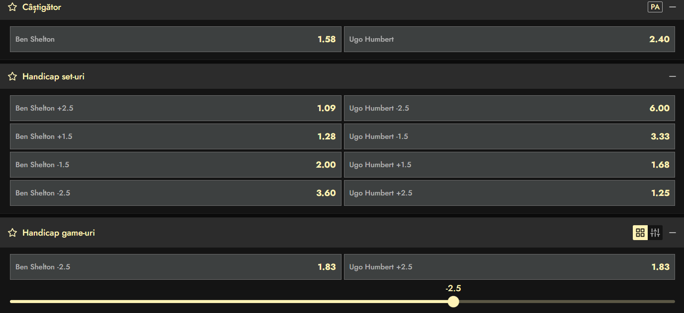 Cote Pariuri Ben Shelton vs Ugo Humbert