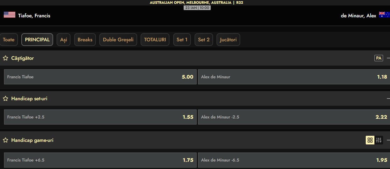 Cote Pariuri Frances Tiafoe vs Alex De Minaur