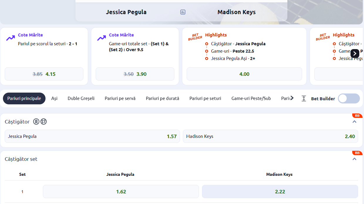 Cote Pariuri Jessica Pegula vs Madison Keys