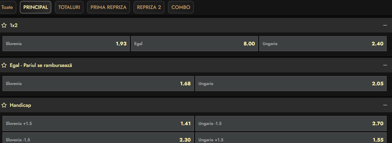 Cote Pariuri Slovenia vs Ungaria