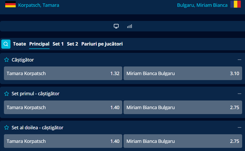 Cote Pariuri Tamara Korpatsch vs Miriam Bulgaru