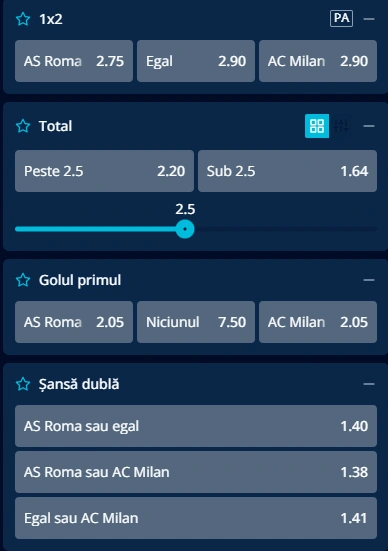 Cote pariuri AS Roma vs AC Milan la Mr Bit