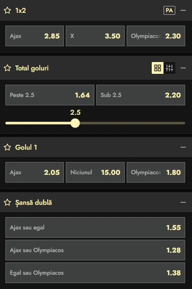 Cote pariuri Ajax vs Olympiakos la Don