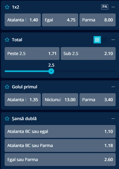 Cote pariuri Atalanta vs Parma la Mr Bit
