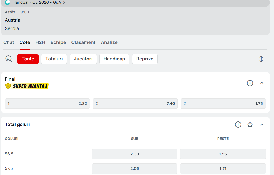 Cote pariuri Austria vs Serbia