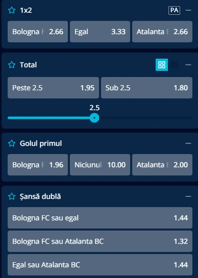 Cote pariuri Bologna vs Atalanta la Mr Bit