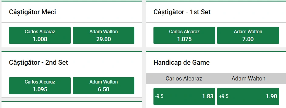 Cote pariuri Carlos Alcaraz vs Adam Walton - 2026 Australian Open