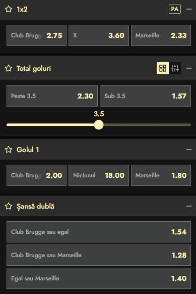 Cote pariuri Club Brugge vs Marseille la Don
