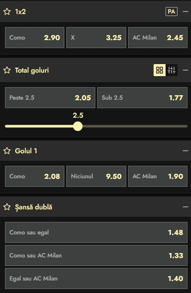 Cote pariuri Como vs AC Milan la Don